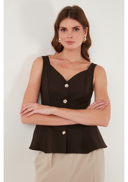 Fitted Fit V Yaka Düğmeli Yelek Bayan Yelek 611FYL145 indirimleri