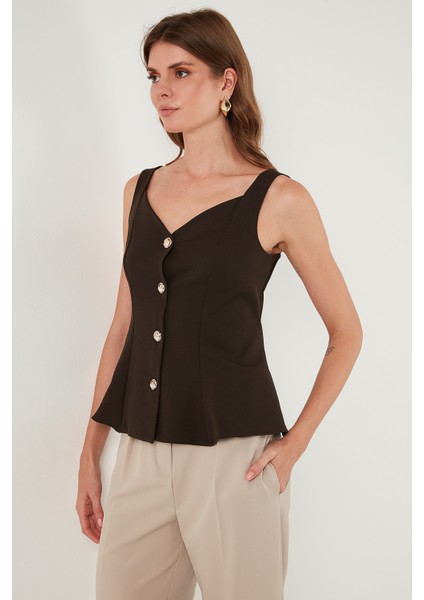 Fitted Fit V Yaka Düğmeli Yelek Bayan Yelek 611FYL145