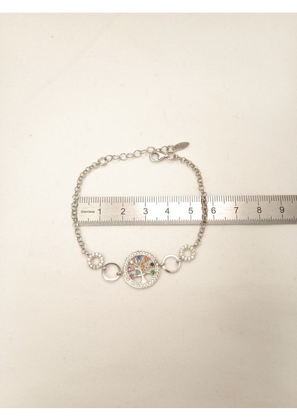 Kadın 925 Ayar Gümüş Hayat Ağaçı Renkli Zirkon Taşlı Bileklik fırsatları