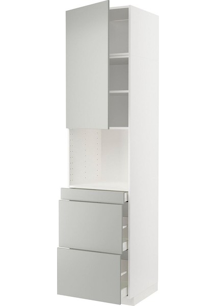 Mikrodalga Fırın Boy Dolabı, Havstorp Açık Gri, 60X60X240 Cm, 1 Kapaklı, 3 Çekmeceli