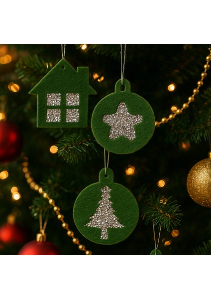 12’li Taşlı Keçe Yılbaşı Ağacı Süsü Seti – 4 Renk Seçenekli (Çift Taraflı) fiyatları