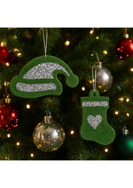 12’li Taşlı Keçe Yılbaşı Ağacı Süsü Seti – 4 Renk Seçenekli (Çift Taraflı) indirimleri