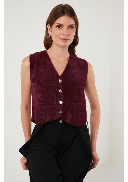 Regular Fit V Yaka Yumuşak Dokulu Düğmeli Yelek Bayan Yelek 4615241