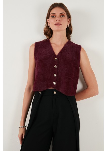 Regular Fit V Yaka Yumuşak Dokulu Düğmeli Yelek Bayan Yelek 4615241 fırsatları