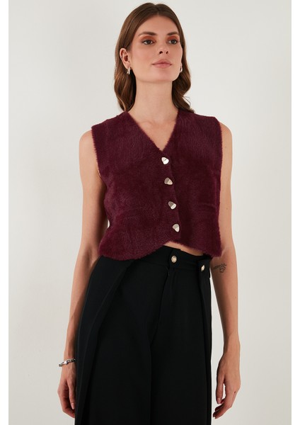 Regular Fit V Yaka Yumuşak Dokulu Düğmeli Yelek Bayan Yelek 4615241 indirimleri