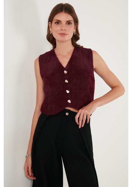 Regular Fit V Yaka Yumuşak Dokulu Düğmeli Yelek Bayan Yelek 4615241