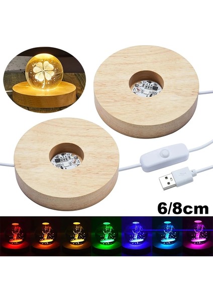 1/4pcs LED Ahşap Yuvarlak Işıklı Temel Ayarlanabilir Renkler Değiştirme Ekran Evi Için Stand 3D Kristal Cam Reçine Sanatı Yayım Renk: Sıcak Beyaz Işık-8cm/renk: 4pcs (Yurt Dışından)