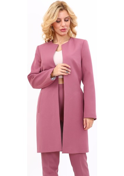 Sıfır Yaka Düz Uzun Ceket-Rose fiyatları