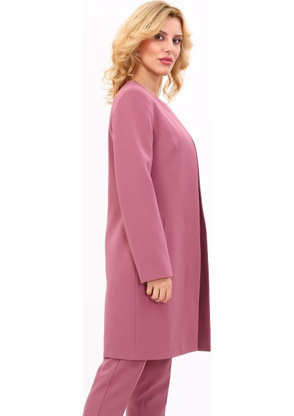 Sıfır Yaka Düz Uzun Ceket-Rose modelleri
