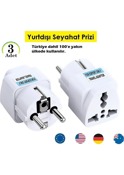 Yurtdışı Seyahat Prizi Universal Seyahat Adaptörü Priz Dönüştürücü Priz Çevirici (3 Adet)