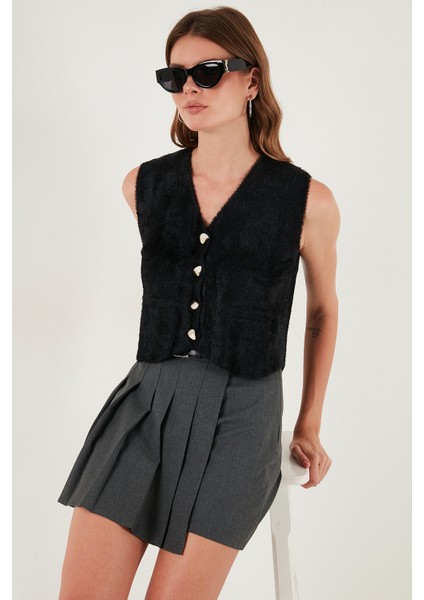 Regular Fit V Yaka Yumuşak Dokulu Düğmeli Yelek Bayan Yelek 4615241