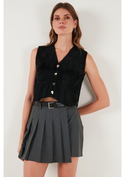 Regular Fit V Yaka Yumuşak Dokulu Düğmeli Yelek Bayan Yelek 4615241 modelleri