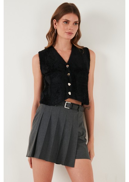 Regular Fit V Yaka Yumuşak Dokulu Düğmeli Yelek Bayan Yelek 4615241 fırsatları