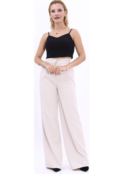 Korsaj Kemer Palazzo Pantolon-Bej