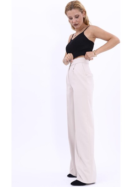 Korsaj Kemer Palazzo Pantolon-Bej modelleri