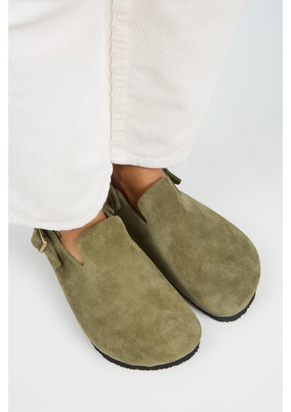 Holly 2 Kadın Deri Hakiki Deri Kemerli Tokalı Sabo Haki Sandalet modelleri