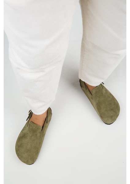 Holly 2 Kadın Deri Hakiki Deri Kemerli Tokalı Sabo Haki Sandalet