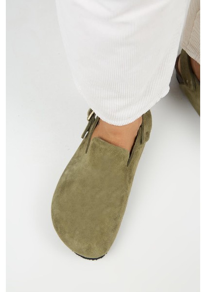 Holly 2 Kadın Deri Hakiki Deri Kemerli Tokalı Sabo Haki Sandalet