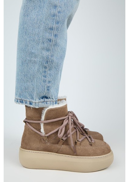 Haven Kadın Hakiki Deri Bağcıklı İçi Kürklü Vizon Bot