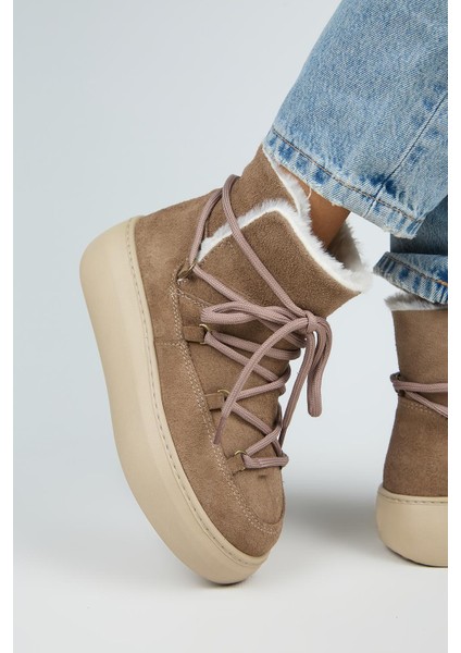 Haven Kadın Hakiki Deri Bağcıklı İçi Kürklü Vizon Bot