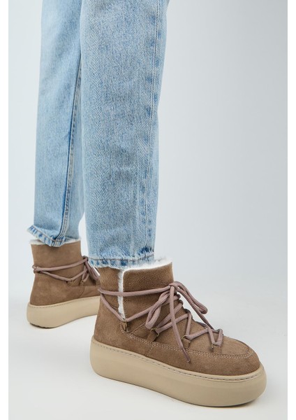 Haven Kadın Hakiki Deri Bağcıklı İçi Kürklü Vizon Bot