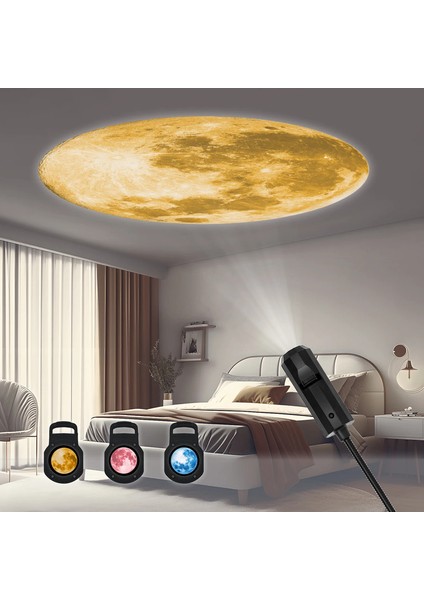 1 Parça + 3 Parça Ay Projeksiyon Lambası, Romantik Ev Atmosfer Lambası, USB Lambası, Başucu Aydınlatma Gece Işığı (Yurt Dışından)