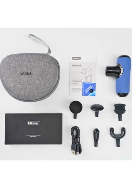 Mavi Beoka Şarjlı 5 Başlıklı 5 Kademeli Titreşimli Çantalı Profesyonel Mini Masaj Tabancası Q1 fiyatları