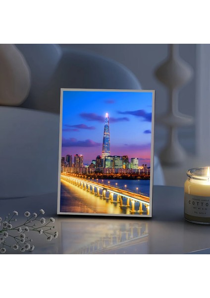 Lotte Tower Seul Gece Işığı - 3D LED Skyline Odası Dekoru, Modern Kore Evi Için Anime'den Ilhamlı Parlayan Lamba: Büyük (21.5X30.5CM) (Yurt Dışından)