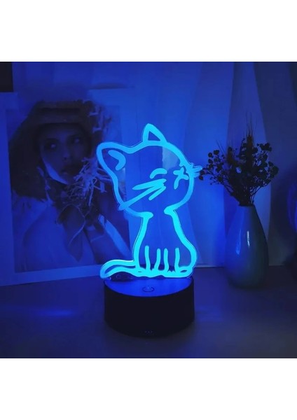 1pc Cat 3D Gece Işığı, Dokunmatik 3D Optik Illüzyon Lambası, Yatak Odası Için 7 Renk Değiştiren Ortam Işığı Renk: 1 Renk (Yurt Dışından)