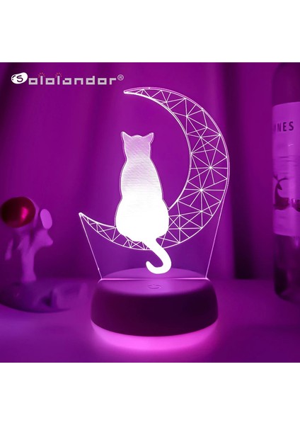En Yeni 3D Akrilik LED Gece Işık Ay Kedi Figür Gece Işığı Çocuk Yatak Odası Uyku Işıkları Ev Dekoru Masa Lambaları Yayılıyor Renk: Çatlak Siyah Base/renk: 7 Renk Yok Uzak (Yurt Dışından)