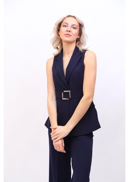 Erkek Yaka Yırtmaçlı Yelek-Lacivert