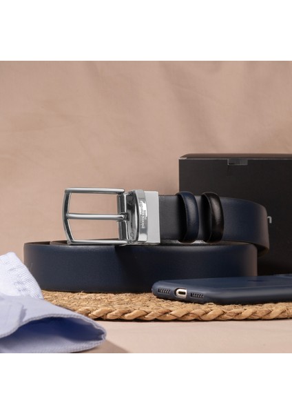 Siyah-Lacivert Çift Yönlü Deri Erkek Kemeri (En 3,5 cm) PCCİFT01L2D
