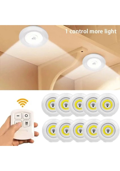 Cob Kablosuz Uzaktan Kumanda Dökülebilir Gece Işık Dekoratif Mutfak Dolap Merdiveni Aydınlatma Mini LED Işıklar Yayılan Renk: 1 Kontrolör/renk: Beyaz Işık (Yurt Dışından)