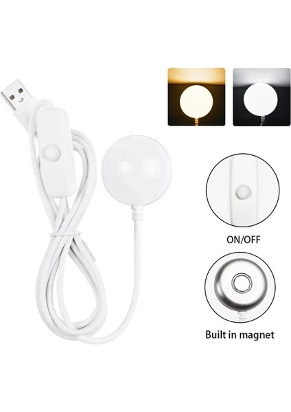 3W 5W USB Mini Gece Işık Taşınabilir Mıknatıs LED Blub 1.5m USB Kablo Kitabı Okuma Işığı Çocuklar Için Anahtar Yatak Yatak Odası Renk: Beyaz/renk: 3W (Yurt Dışından)