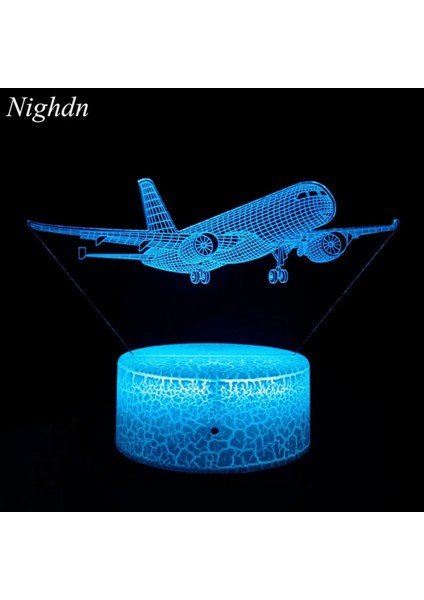 Uçak 3D Gece Işık USB Plug-In Touch Odası Dekor Dekor Başucu Gece Işığı Çocuk Doğum Günü Çocuklar Için Noel Hediyeleri Erkek Yayılan Renk: Çatlak Taban/renk: 16 Renk Uzaktan (Yurt Dışından)