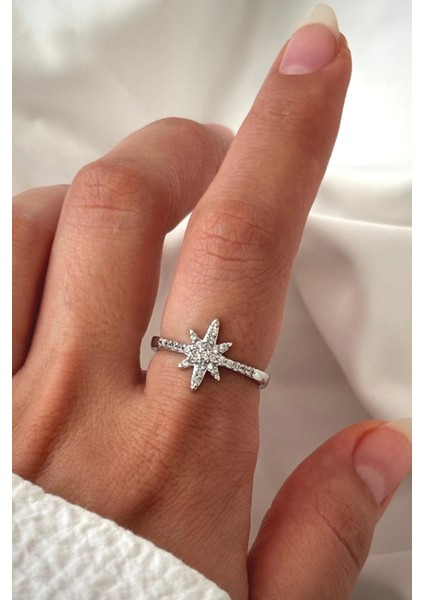Yeni Sezon Yarım Tur Zirkon Taşlı Kutup Yıldızı Tasarım Ayarlanabilir Kadın Yüzük