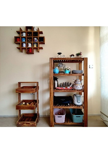 Ahşap Dekoratif 5 Raflı Mutfak Rafı ESK140X70 Raf