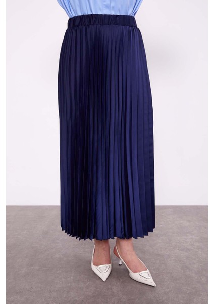 Lacivert Piliseli Saten Etek