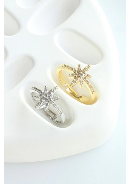 Yeni Sezon Yarım Tur Zirkon Taşlı Kutup Yıldızı Tasarım Ayarlanabilir Kadın Yüzük fırsatları