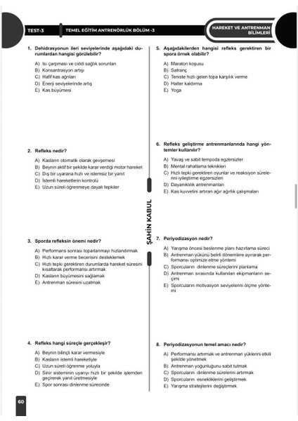 Temel Eğitim Antrenörlük 3. Kademe Soru Bankası modelleri