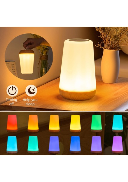 USB Touch Control LED Gece Işık 13 Renk Değiştirilen Yatık Odası Kampı Için Uzaktan Masa Lambası Okuma Dekoremitli Renk: Rgb Gece Işığı (Yurt Dışından)