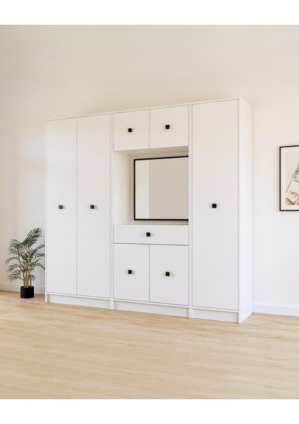 Beyaz Fonksiyonel Portmanto – Aynalı, Çekmeceli ve Dolaplı