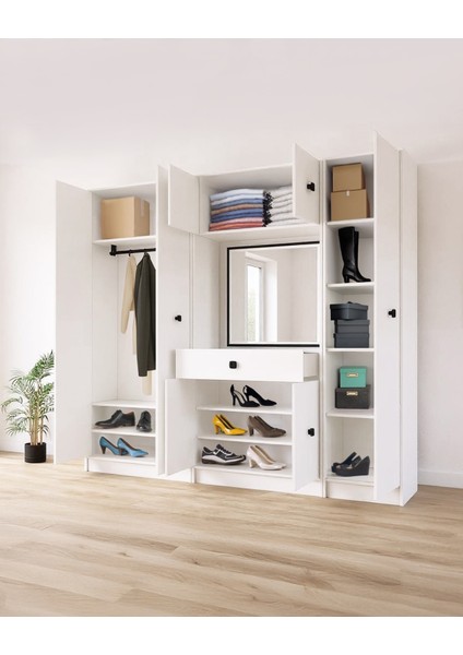 Beyaz Fonksiyonel Portmanto – Aynalı, Çekmeceli ve Dolaplı modelleri