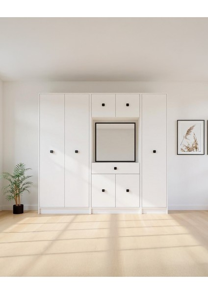 Beyaz Fonksiyonel Portmanto – Aynalı, Çekmeceli ve Dolaplı