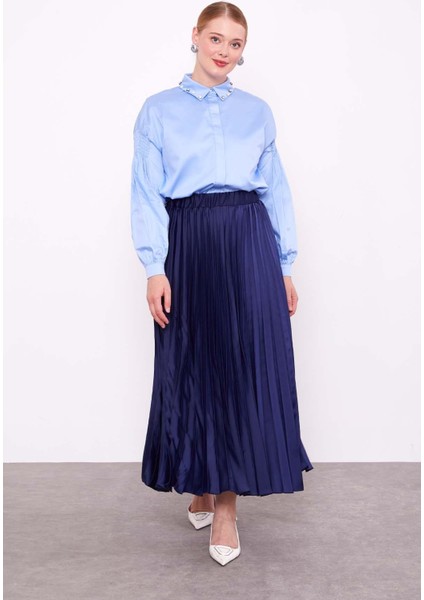 Lacivert Piliseli Saten Etek fiyatları