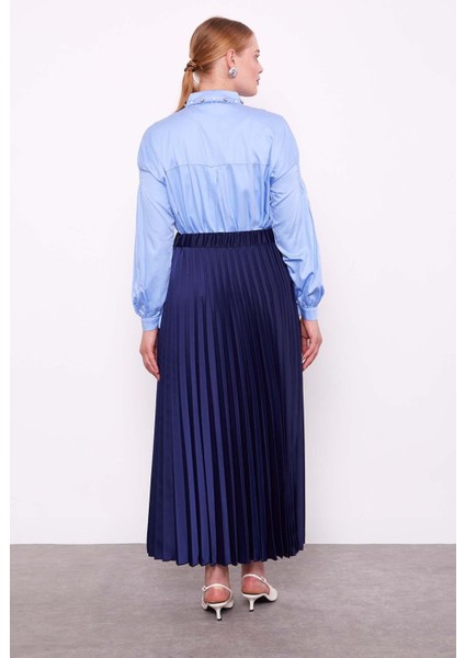 Lacivert Piliseli Saten Etek fırsatları