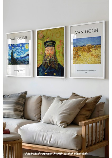 Van Gogh 3'lü Beyaz Çerçeveli Poster, Tablo Seti No:1