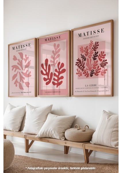 Pembe Matisse 3'lü Ahşap Çerçeveli Poster, Tablo Seti No:33