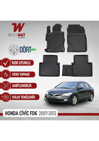 Honda Civic Fd6 Paspas 2007 2012 Arası Uyumlu 3D Havuzlu Paspas Seti