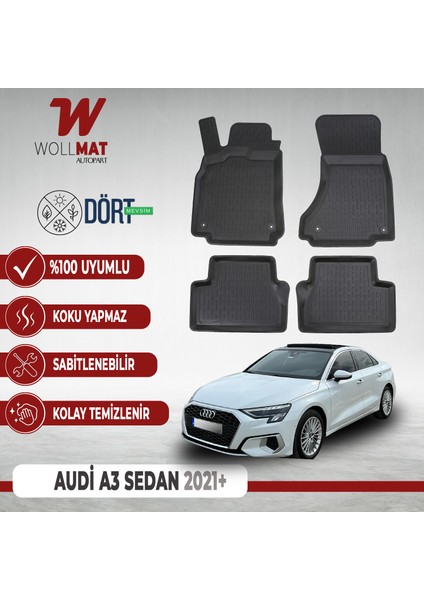 Audi A3 Sedan Paspas 2021 Sonrası 3D Havuzlu Paspas